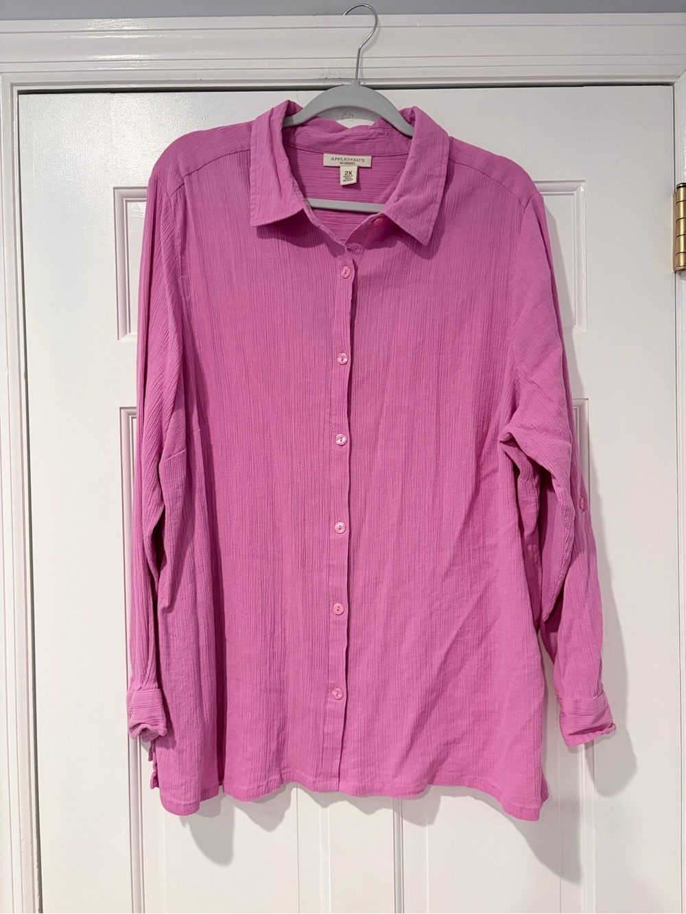 Appleseed’s Women’s 2X Pink Cotton Gauze Button Front Shirt